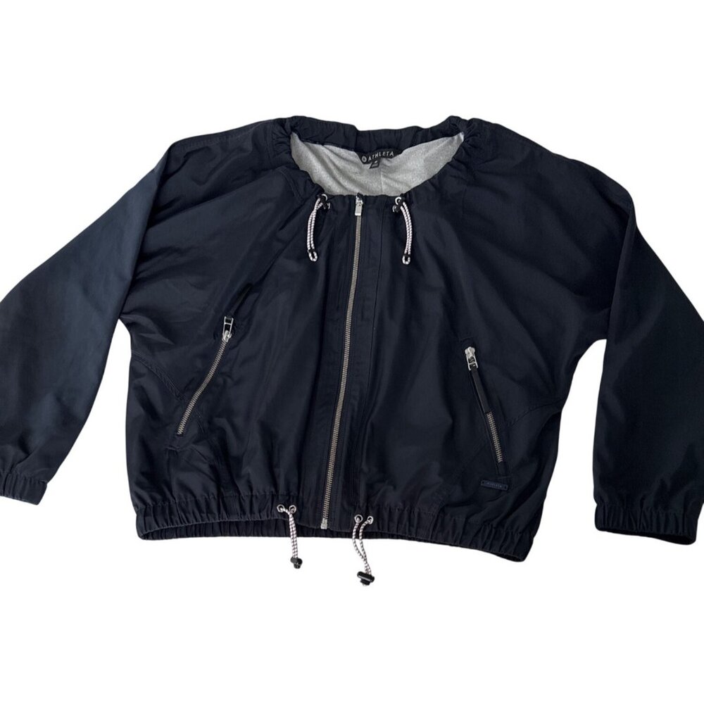 Athleta Chill Bomber Jacket 202074-04 Womens M Navy Captain Lined Zip Drawstring - Picture 9 of 16